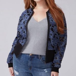 Lane Bryant Blue Lace Floral Bomber Jacket 18/20